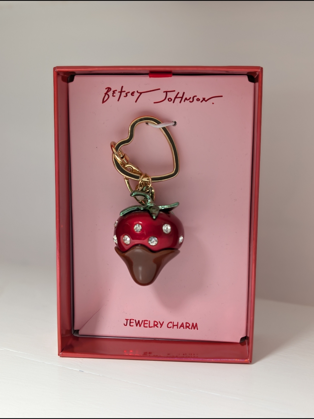 Betsey Johnson Red Green Brown Chocolate Covered Strawberry Bag Charm Keychain